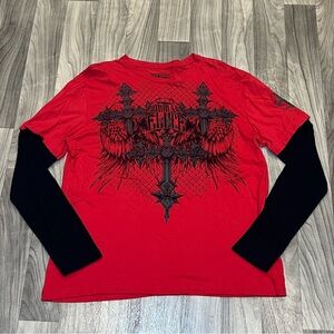 SIZE XL MMA ELITE Y2K RED LONG SLEEVE DOUBLE LAYERED GRAPHIC SHIRT